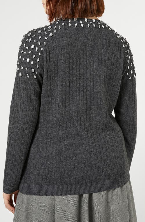 Shop Marina Rinaldi Giotto Embellished Wool Blend Sweater In Dark Grey