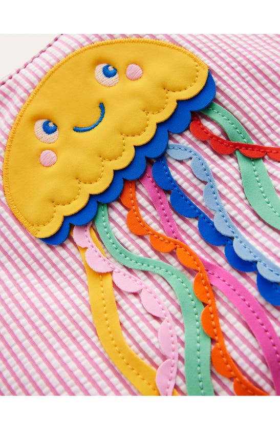 Shop Mini Boden Kids' Pink Ticking Jellyfish Flutter Sleeve One-piece Swimsuit