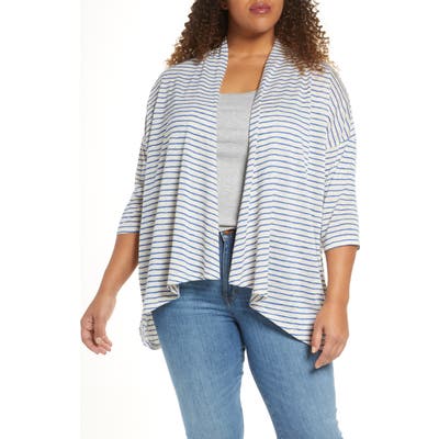 Plus Size Bobeau Luann Stripe Open Front Cardigan, Blue