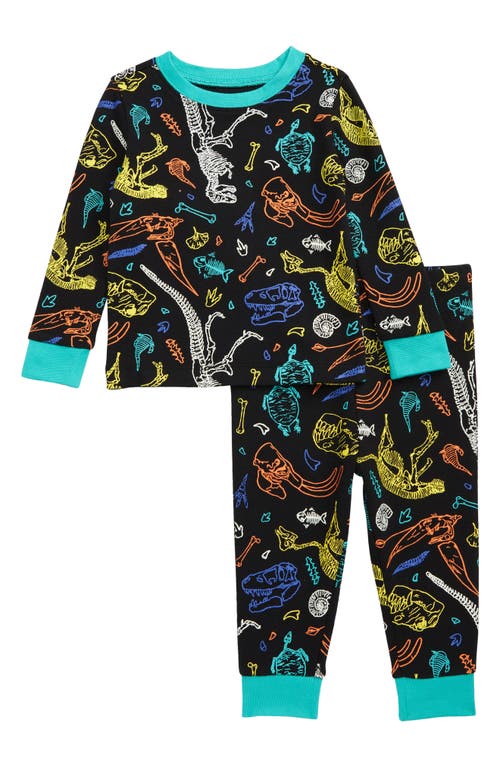 Tucker + Tate Dinosaur Glow in the Dark Fitted Two-Piece Pajamas in Black Paleontology Glow