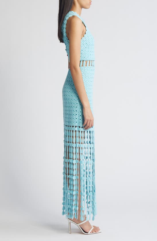 Shop Saylor Robynne Open Stitch Fringe Trim Cotton Dress In Aqua