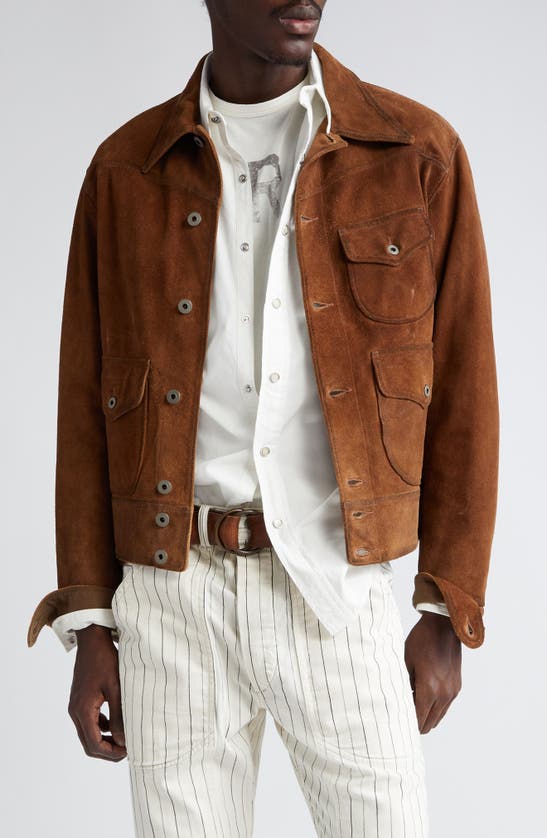 Double Rl Alston Roughout Leather Jacket In Brown