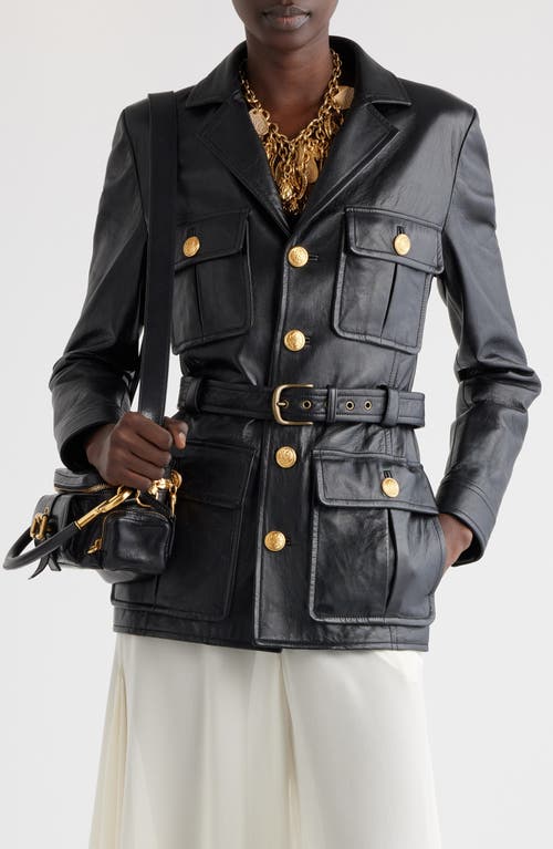 Shop Chloé Belted Leather Jacket In Black