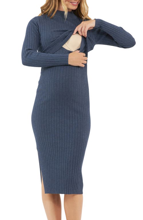 Shop Ripe Maternity Nella Rib Long Sleeve Maternity/nursing Dress In Denim Marle