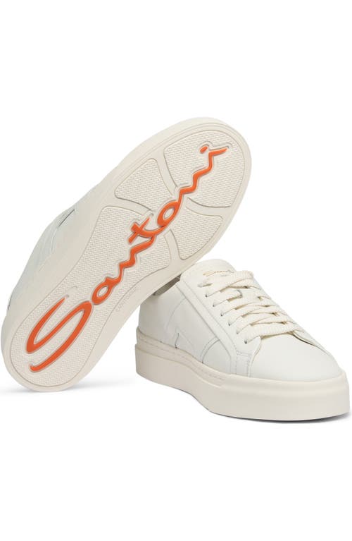 Santoni Women's White Leather Double Buckle Sneaker In White