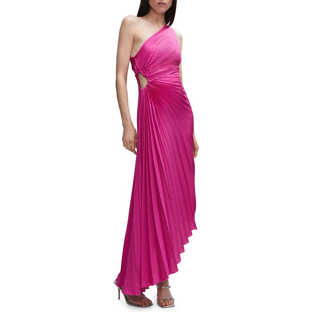 Mango Cutout Pleated One-shoulder Asymmetric Dress In Bright Pink