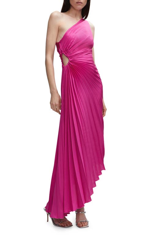 MANGO Cutout Pleated One-Shoulder Asymmetric Dress Bright Pink at Nordstrom,