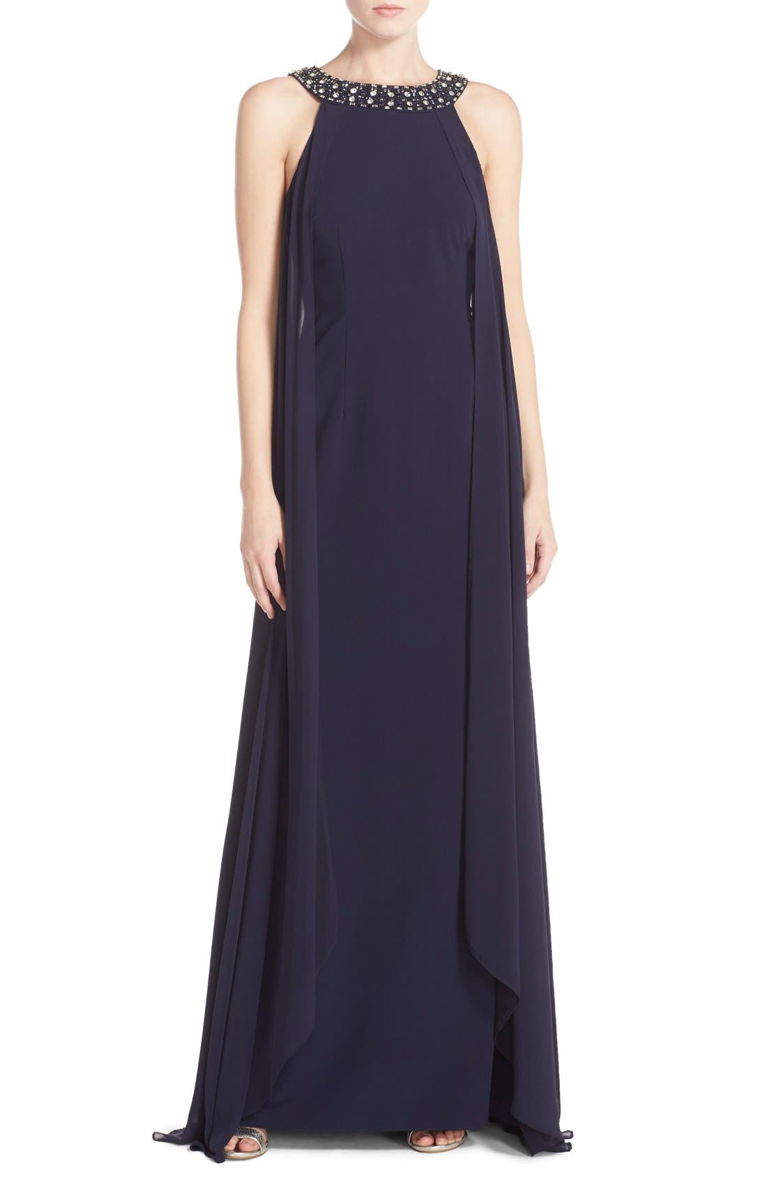 vince camuto beaded neck ball gown