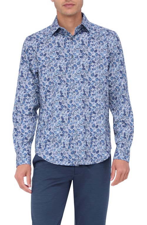 Bugatchi James Ooohcotton® Leaf Print Button-up Shirt In Night Blue