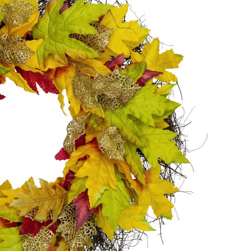 Northlight Maple Leaf Artificial Fall Harvest Wreath  22-inch In Orange