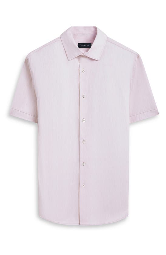 Shop Bugatchi Miles Ooohcotton® Chambray Print Short Sleeve Button-up Shirt In Dusty Pink