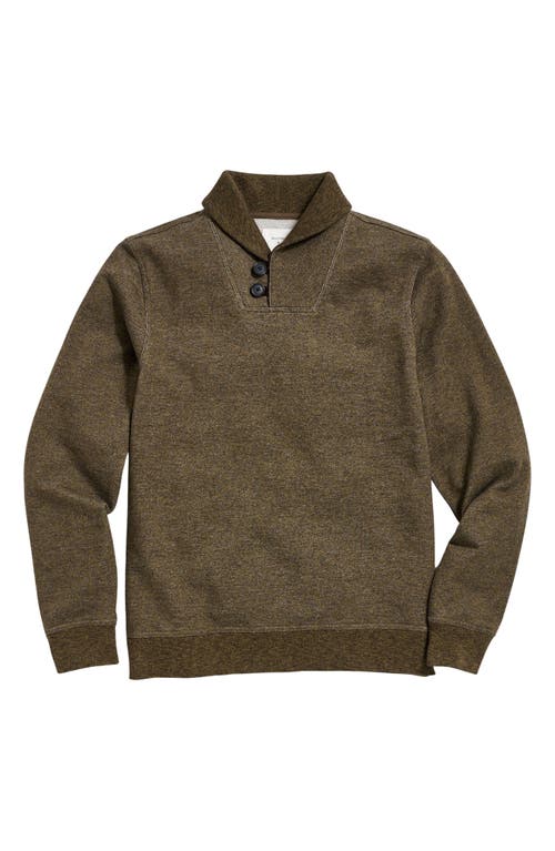 Mouline Shawl Collar Cotton Pullover in Olive