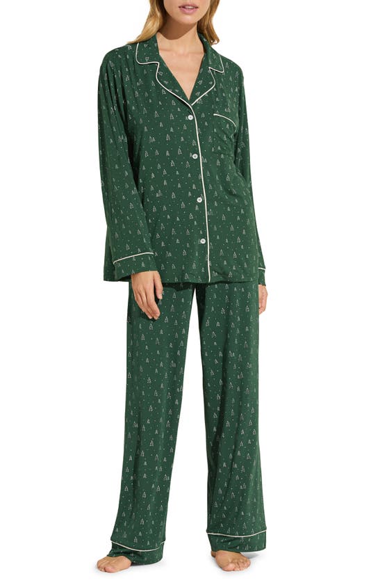 Shop Eberjey Gisele Print Jersey Knit Pajamas In Winterpine Forest Green/ Iv