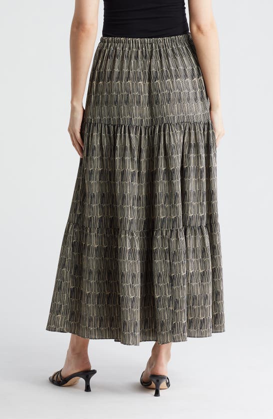 Shop Adrianna Papell Tiered Drawstring Maxi Skirt In Black/ Cream Scribble