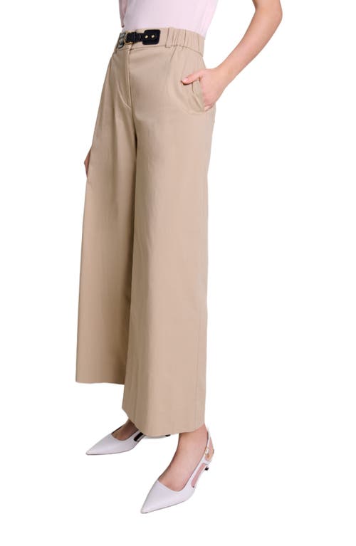 Shop Maje Wide-leg Cotton Trousers In Beige Light