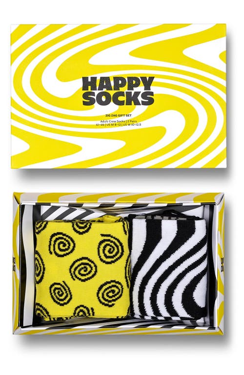 Shop Happy Socks Zig Zag 2-pack Assorted Crew Socks Gift Set In Yellow