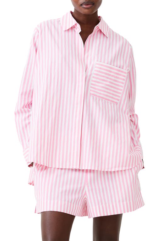 French Connection Thick Stripe Shirt In Aurora Pink/linen White