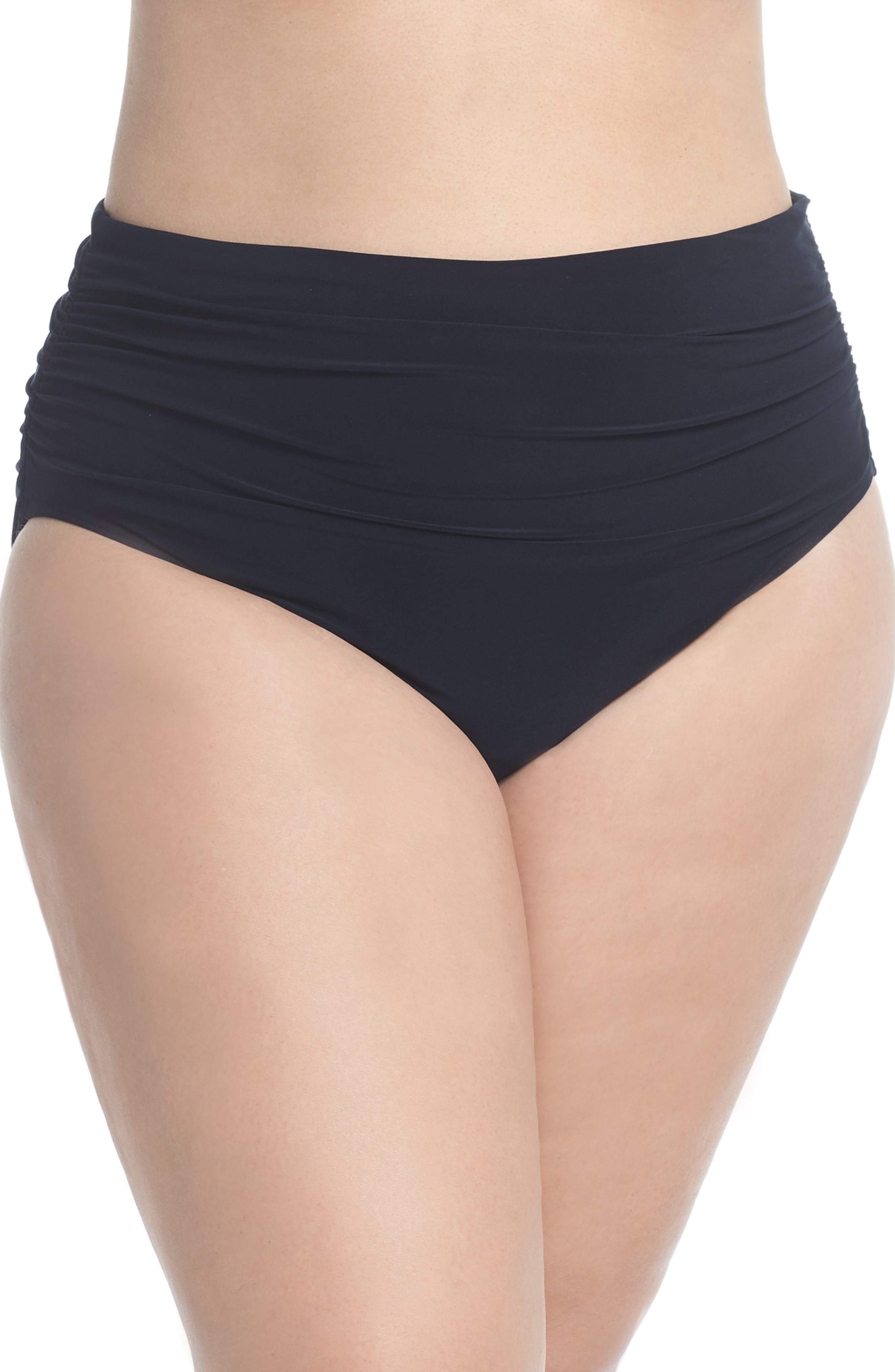 Plus Size Magicsuit Ruched Bikini Bottoms, Black