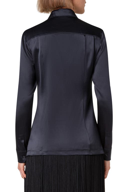 Akris Silk Stretch Satin Button-up Shirt In Black