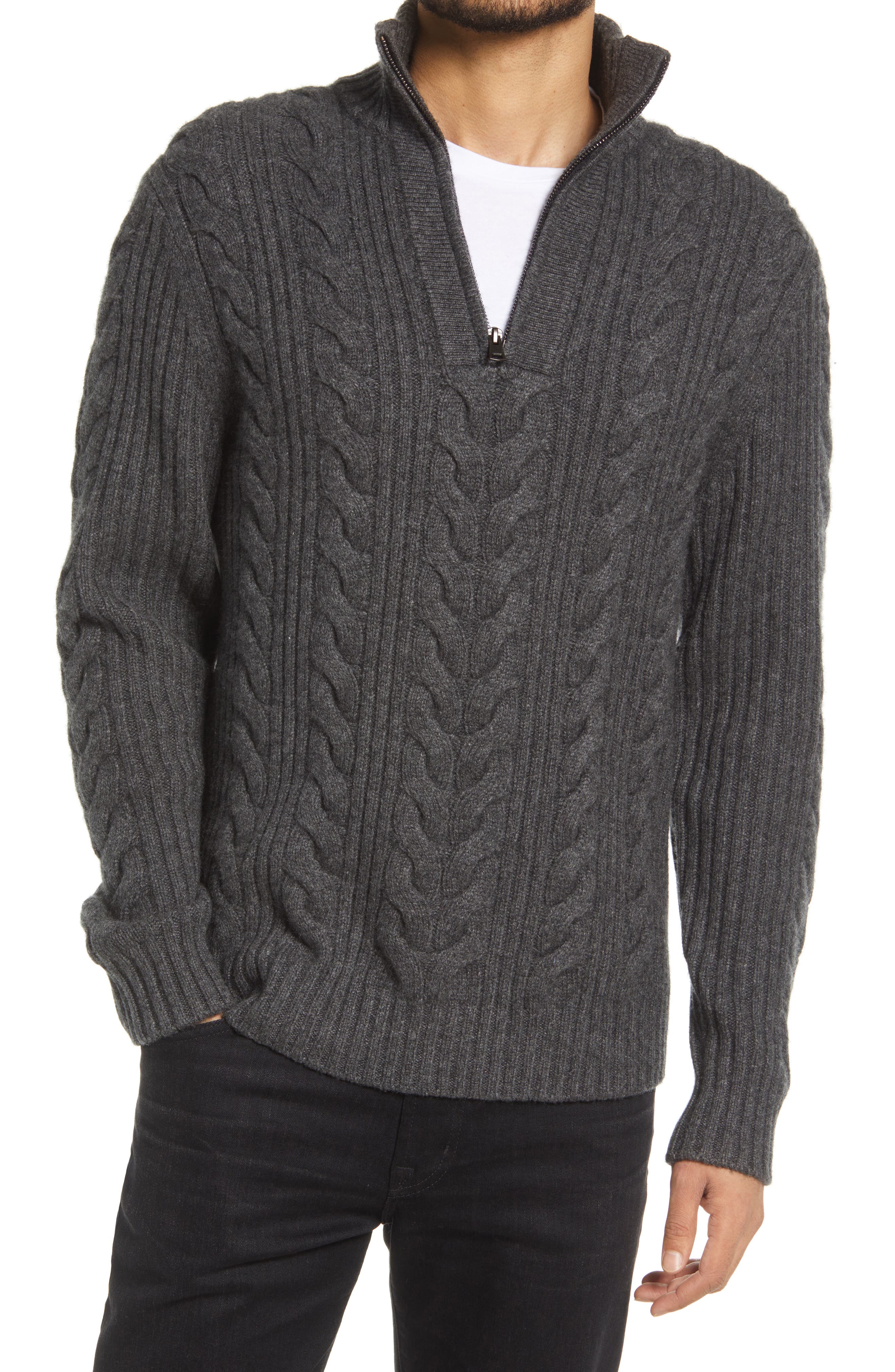 Vince Wool & Cashmere Cable Quarter Zip Sweater