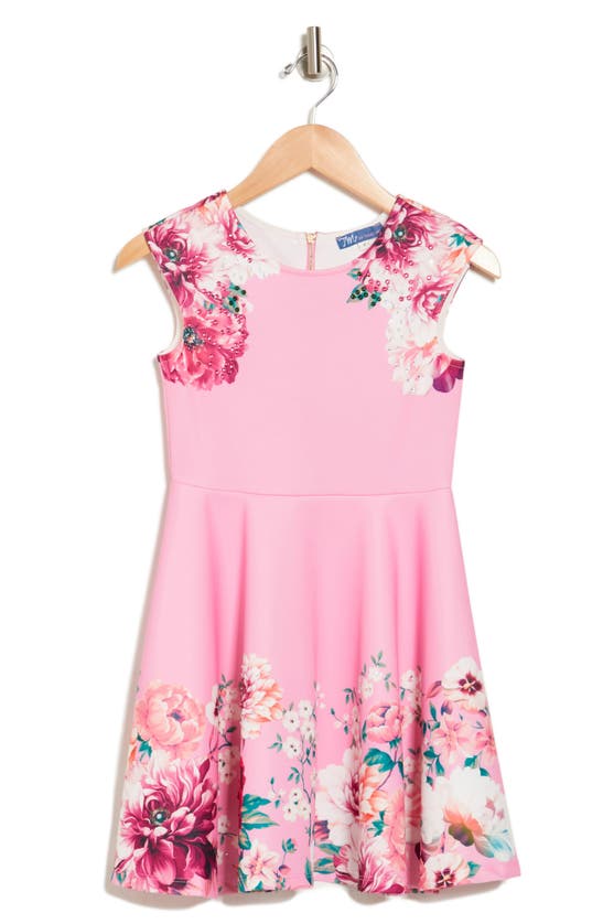 Shop Truly Me Kids' Flower Cap Sleeve Dress In Pink Multi