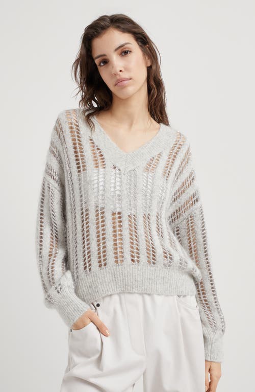 Shop Brunello Cucinelli Dazzling Net Sweater In Pearl Grey