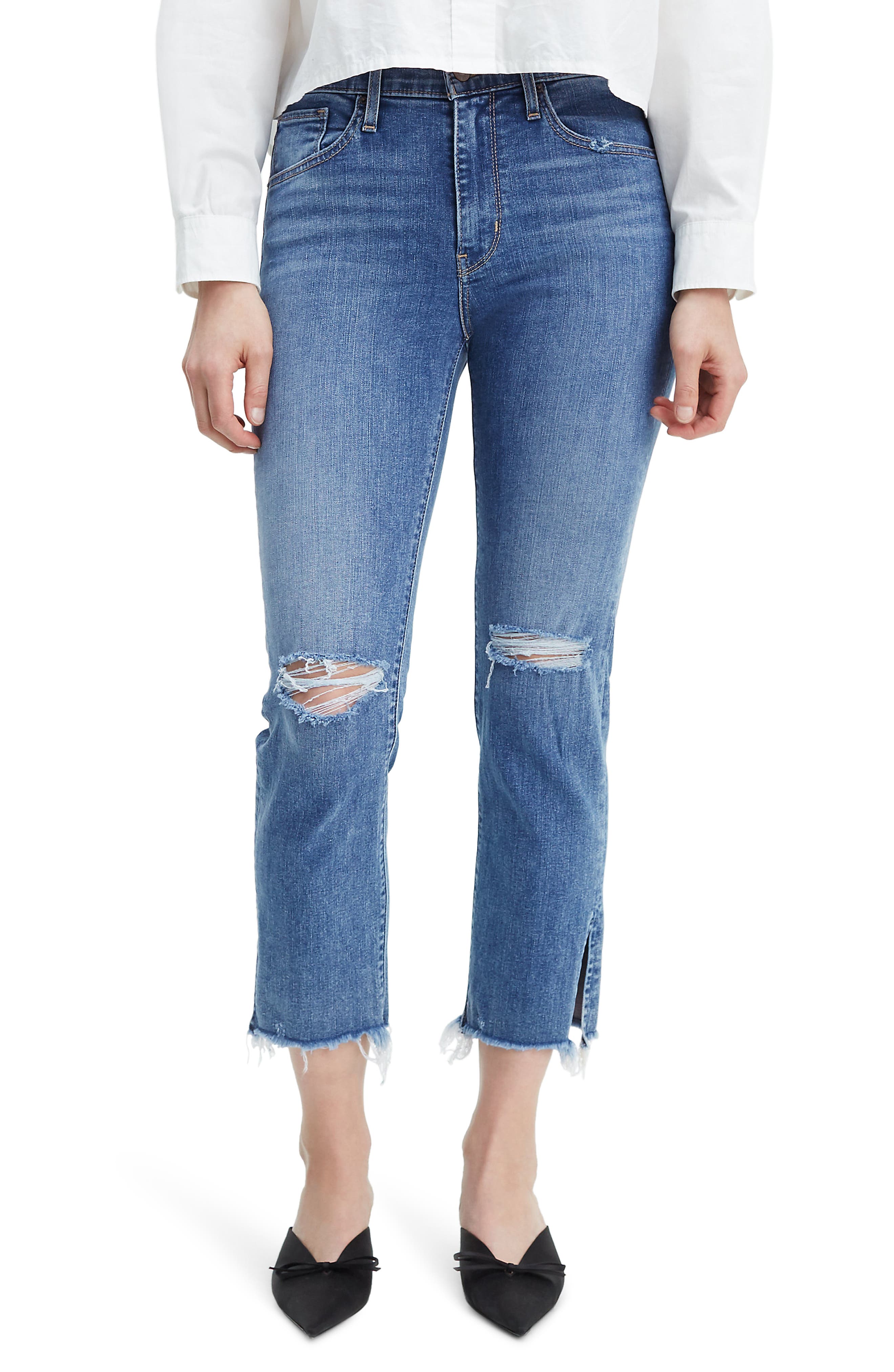 raw edge cropped jeans