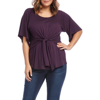 Plus Size Karen Kane Tie Front Bell Sleeve Top, Purple