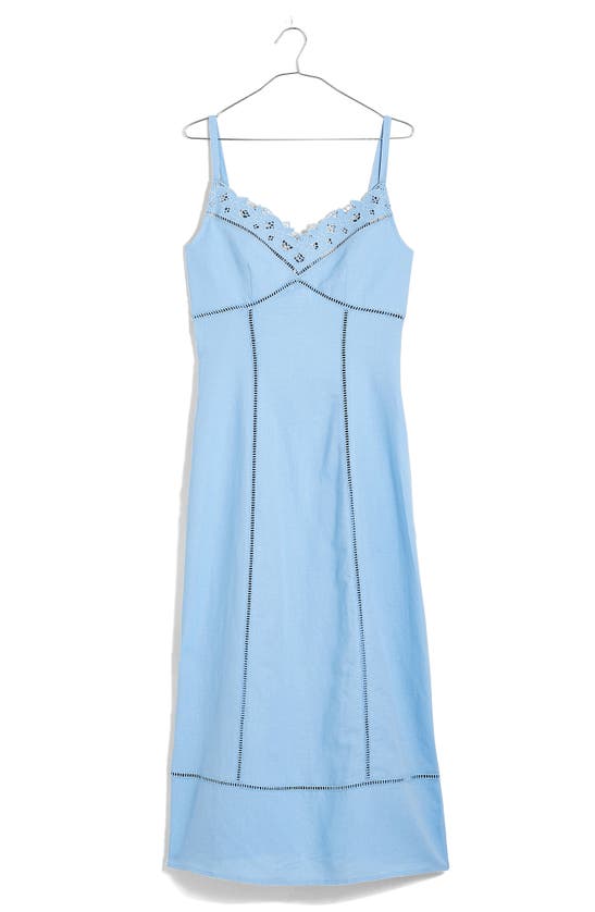 Shop Madewell Sweetheart Neck Linen Blend Dress In Powder Blue