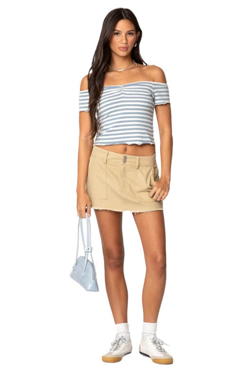 EDIKTED EDIKTED SHARA STRIPE OFF THE SHOULDER STRETCH COTTON TOP 