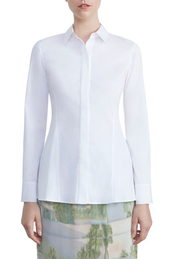 LAFAYETTE 148 FIT & FLARE COTTON BLEND BUTTON-UP SHIRT