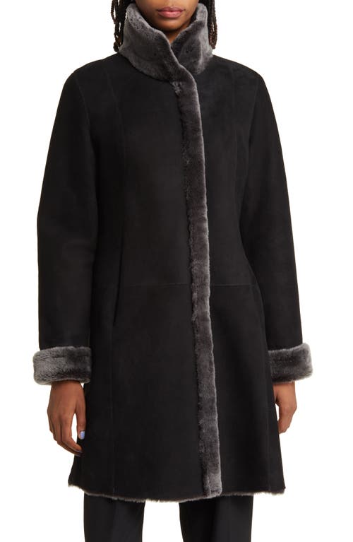Valry Reversible Genuine Shearling Coat in Black Brisa