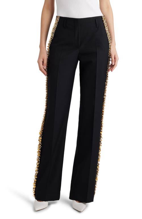 Dries Van Noten Embellished Tuxedo Stripe Wool Trousers Black at Nordstrom, Us