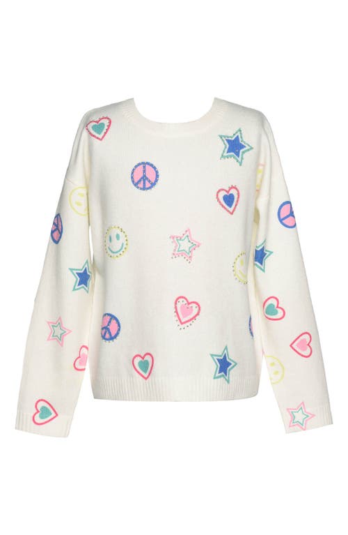 Truly Me Kids' Emoji Embellished Crewneck Sweater in Ivory Multi