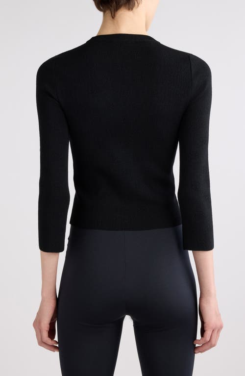 Shop Balenciaga Open Stitch Logo Rib Wool Blend Crop Sweater In Black