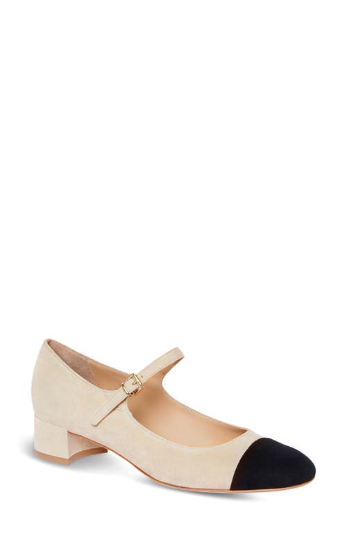 ANN MASHBURN Cap Toe Mary Jane Pump in Sand/Black Suede 