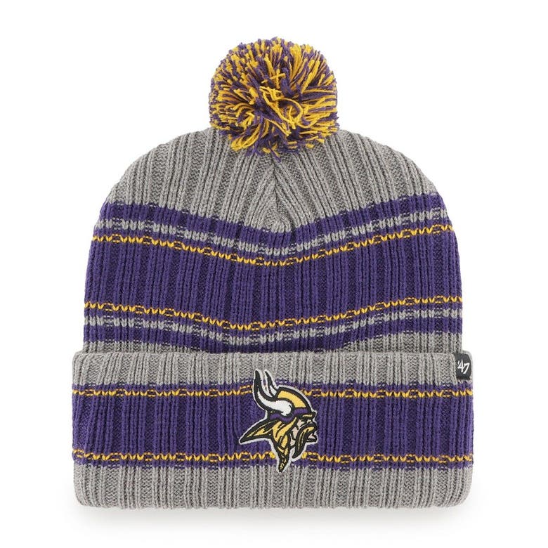 Men's '47 Gray/Purple Minnesota Vikings Rexford Cuffed Knit Hat with Pom