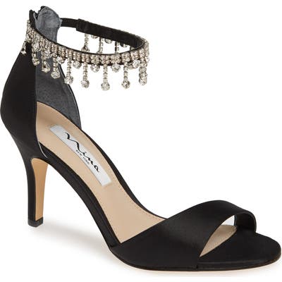 Nina Vera Embellished Ankle Strap Sandal, Black