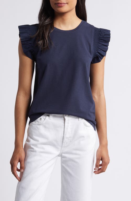 caslon(r) Smocked Ruffle Sleeve Top at Nordstrom,