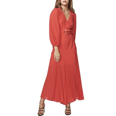 Bardot Daytona Long Sleeve Maxi Dress, Red
