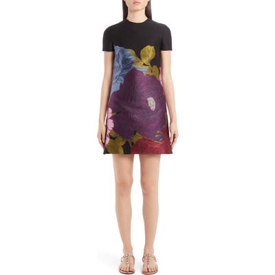 Valentino Floral Brocade Shift Minidress, US / 42 IT - Black