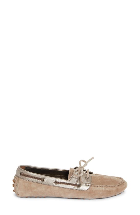 Brunello Cucinelli Suede Metallic Slip-on Driver Loafers In Light Brown