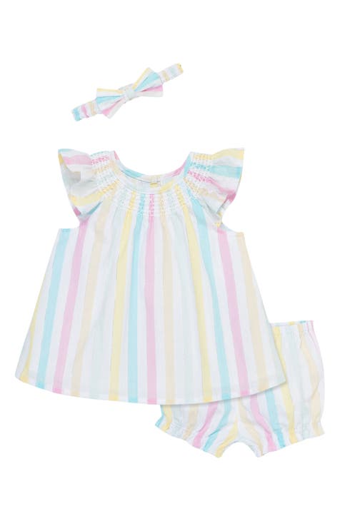 Smocked Stripe Dress, Bloomers & Headband Set (Baby)