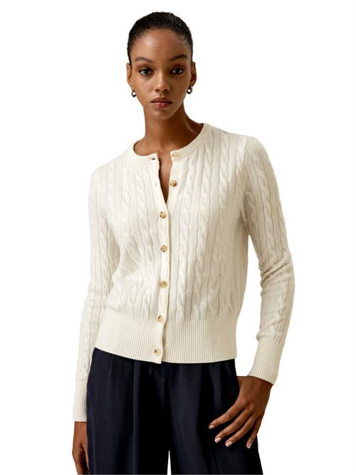 Shop Lilysilk Cable-knit Cashmere Crewneck Cardigan In White