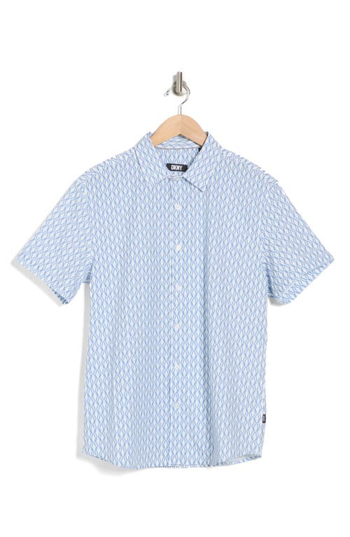 Shop Dkny Sportswear Jordan Short Sleeve Button-up Shirt In Blue/white