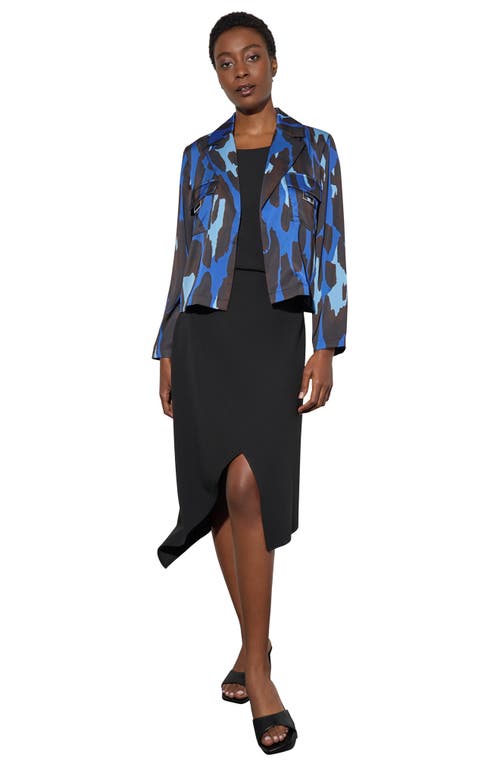 Ming Wang Abstract Animal Print Crêpe De Chine Blazer In Gentian Blue/dark Umber/sky
