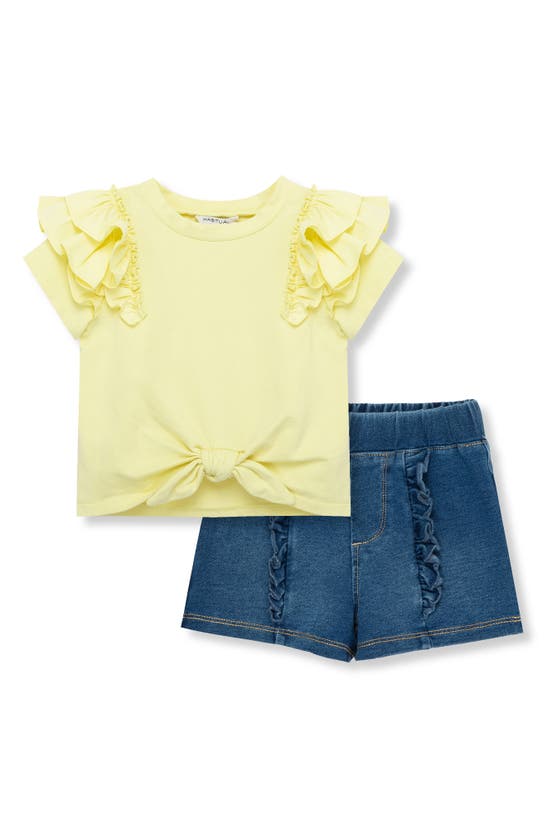 Shop Habitual Kids' Tie Front Shirt & Shorts Set In Yellow