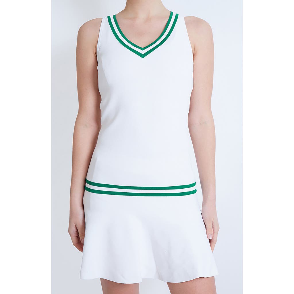 L'etoile Sport Drop Waist Knit Dress With Stripes In White