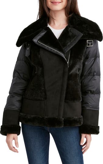 Tahari Saylor Faux Fur & Faux Suede Quilted Puffer Jacket | Nordstromrack