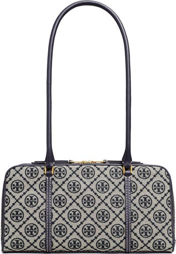 Tory Burch Robinson Triple Compartment Leather Satchel Tote Top Handle Navy